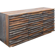 invicta INTERIOR Solid Sideboard Relief 160 cm Sheesham Wood Grey Smoke Finish with Elaborate Front Chest of Drawers