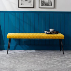 Julian Bowen Luxe Low Bench, Mustard Yellow, Height: 47 cm, Width: 140 cm, Depth: 37 cm