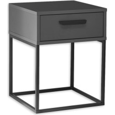 Suna Graphite Bedside Table - Modern Bedside Cabinet with Drawer and Black Metal Frame - 40 x 52 x 38.5 cm (W x H x D)