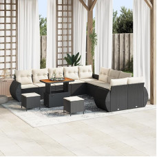 Rantry 13-teiliges Garten-Sofa-Set mit Kissen aus schwarzem Poly-Rattan und Akazie, 3-teiliges Garten-Dining-Set mit Kissen aus schwarzem Poly-Rattan und Akazie Gartenlounge Model3361935