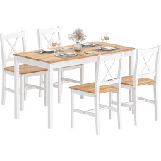 DlandHome 5 Piece Dining Set with 4 Chairs Kitchen Furniture White Pine Teak