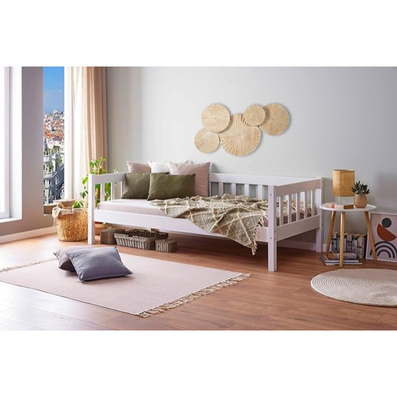 Inter Link - Sofa Bed - Day Bed - Guest Bed - Solid Pine Bed - 90 x 200 cm - Sofa Bed - Includes Slatted Frame - Painted White - Sintro