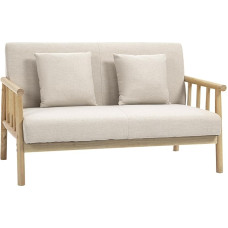 HOMCOM 2-Seater Sofa, Couch with 2 Lumbar Cushions, Padded Upholstered Sofa with Wooden Frame, Linen Look, Modern Double Sofa for Small Spaces, Living Room, Bedroom, Beige