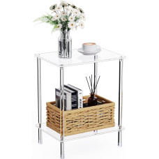 Bkemiy Clear Acrylic Side Table 2-Tier Side Table for Living Room Small Modern Bedside Table Bedside Table for Bedroom Home Decor Accent Table 40 x 30 x 50 cm (L x W x H)