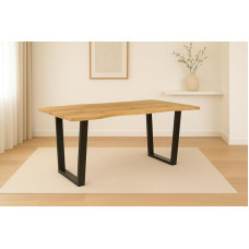 SAM Copenhagen Dining Table | 140 x 80 cm | Wild Oak Wood Look | Wane Edge | V-Frame Metal Black | Dining Room & Kitchen