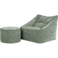 Icon Natalia Bean Bag Chair with Stool for Adults, Sage Green, Fluffy Chenille Fabric, Giant Bean Bag with Filling, Bean Bag Chair, Comfortable Chair for Living Room, Lounge, Bedroom, Office