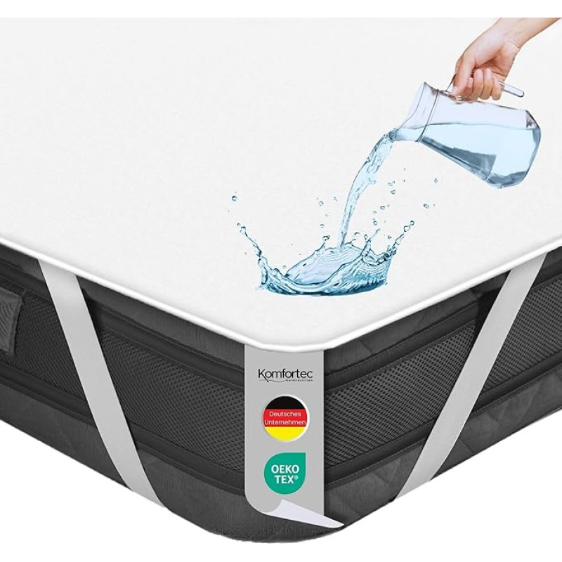 Komfortec Waterproof Mattress Protector 200 x 200 cm, Breathable, Crinkle Free, Oeko-Tex Certified, Mattress Incontinence Pad, Comfortable Fit, White