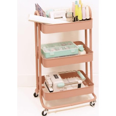 Craftelier - Metal Organiser Trolley with 3 Compartments | 4 Swivel Castors 360º with Brakes | Max. Shelf Load 2.99 kg | Distance Between Compartments 25.5 cm | Size 78 x 40 cm - Colour Salmon Pink
