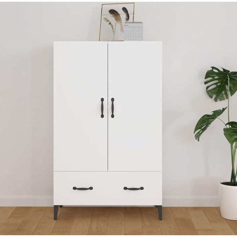 homiuse Highboard White 70 x 31 x 115 cm Wood Material Living Room Cabinet Dining Room Furniture Storage Cabinet Side Cabinet Household Cabinet with 2 Doors and 1 Drawer for Living Room Dust-Free