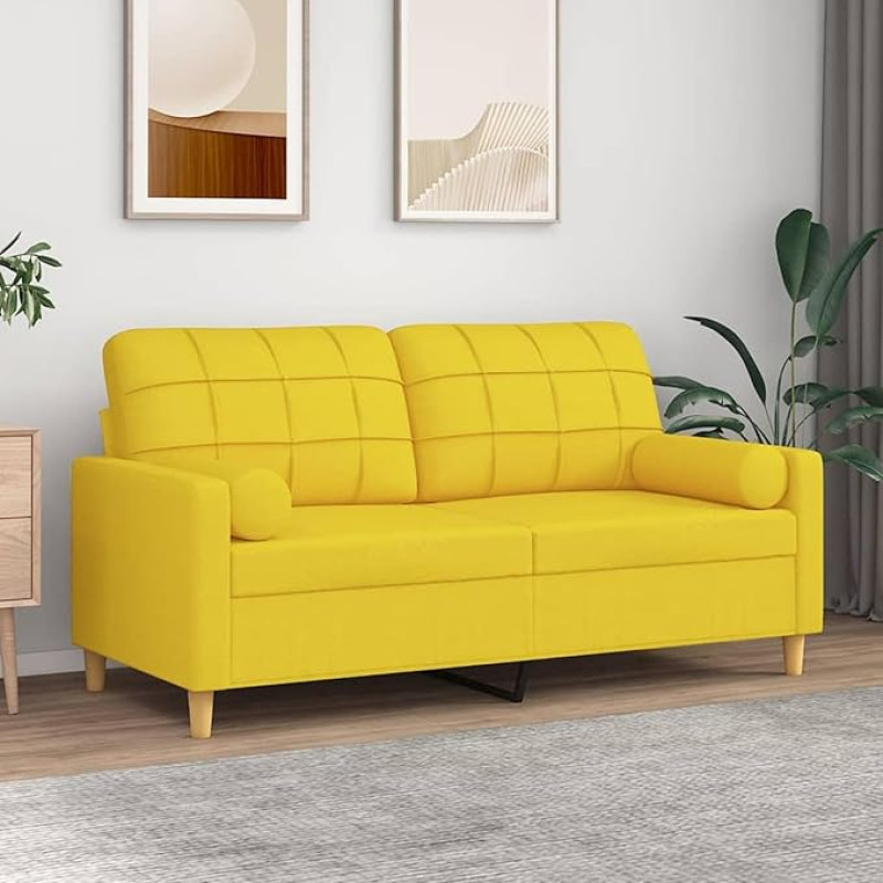 Snsowed 3200787 2-Seater Sofa with Decorative Cushions Light Yellow 140 cm Fabric, Sofas & Couches, Sofa Living Room, Sofa for Teenager's Room, Relaxing Sofa, Sofa for Bedroom, Upholstered Sofa
