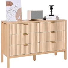 VEVOR Chest of Drawers with 6 Ribbed Drawers & Sliding and Tilt Protection, Minimalist Modern Drawer Cabinet Organiser for Living Room Bedroom Entrance Hallway (Light Wood)