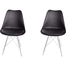 SAM Set of 2 Larch Shell Chairs, Black Seat, Integrated Faux Leather Seat Cushion, Chair with Chrome Frame, Dining Room Chair in Scandinavian Style