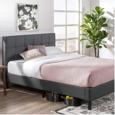 Zinus EU-FSPB-L Upholstered Square Stitched Platform Bed, Metal/Wood/Fabric, Single
