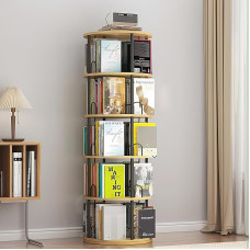 Rotating Bookcase 360 Degrees, Wooden Bookcases, Floorstanding Stand Bookcase, Storage Shelf Organiser, Book Shelf Display for Bedroom, Children's Room, Living Room (C, 5 Levels)