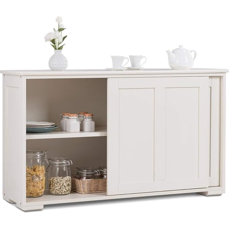 FANTASK 107 x 33 x 60 cm Sideboard, Side Cabinet, Kitchen Cabinet with Sliding Doors in Cream White, Height-Adjustable Shelf