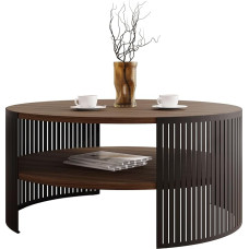 Mirjan24 Fahugin Coffee Table with Shelf, Round Shape, Metal Legs, Coffee Table, Living Room Tables, Side Table, Sofa Table, Tea Table (Nut Franklin Tobacco, Black)