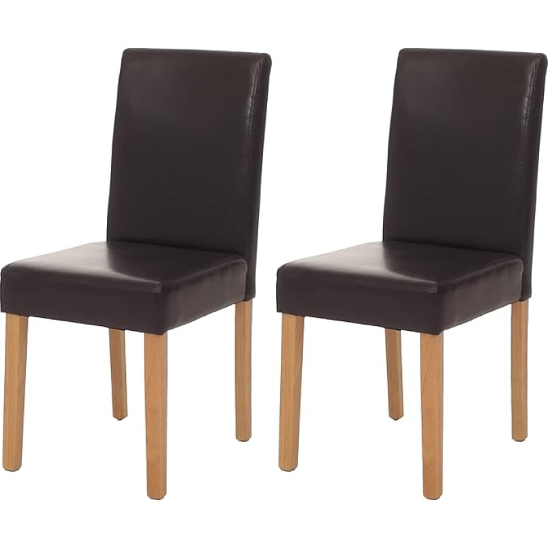 Mendler Littau Set of 2 Dining Chairs / Kitchen Chairs / Leather / Brown / Light Legs