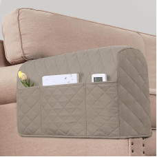 2 Pack Waterproof Armrest Covers for Chairs and Sofas - Couch Armrest Covers with 3 Pockets for Mobile Phone - Sofa Arm Protector for Pets Cats (Khaki)