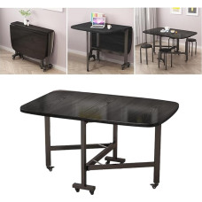 SINBINTA Folding Dining Table, Extendable Table with Wheels, Mobile Wooden Kitchen Table for Small Spaces (Black, 100 x 60 x 75 cm)