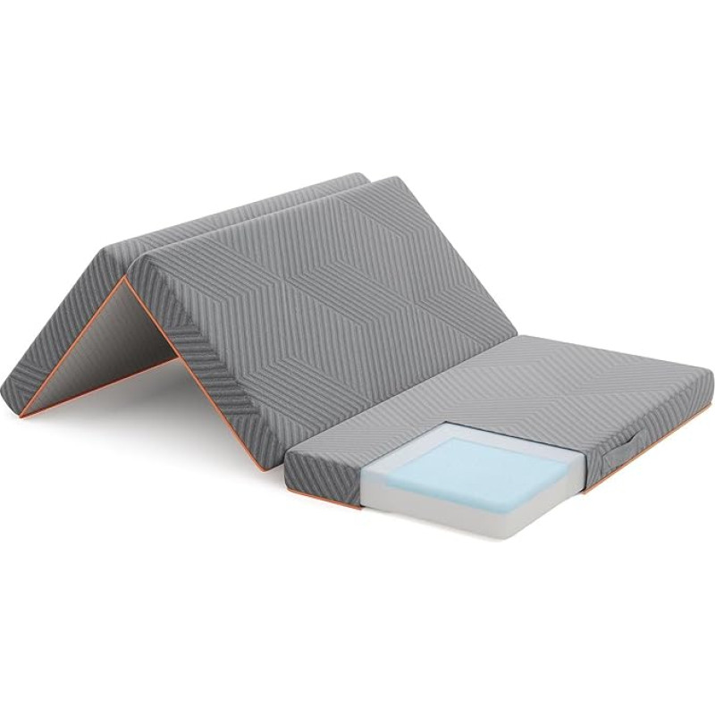 Vesgantti Folding Mattress Guest Mattress, 3-Piece Gel Foam Folding Mattress for Travel, Camping, Floor, Guest Bed, Washable Cover, Foldable Mattress, Oeko-Tex Certified (10 cm, 90 x 200 cm)