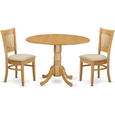 East West Möbel DLVA3-OAK-C Kitchen Table Set with Dining Table and 2 Wooden Dining Chairs Microfibre Upholstered Seat Oak Finish