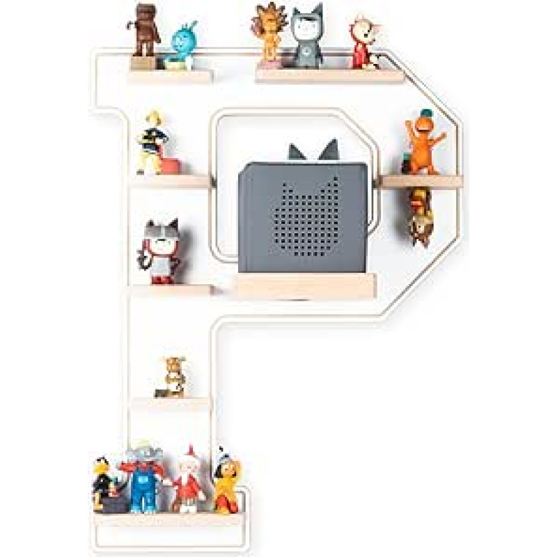 Boarti Children’s Shelf Various Letters in Grey and White – for Toniebox and Tonies – for Playing and Collecting