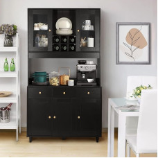 VOWNER Kitchen Cabinet, Buffet Cabinet, Kitchen Buffet, Display Cabinet, Multi-Purpose Cabinet, Tall Cabinet with 5 Cabinets, Dining Room Cabinet, Adjustable Shelves, Chipboard, 100 x 38 x 181 cm,