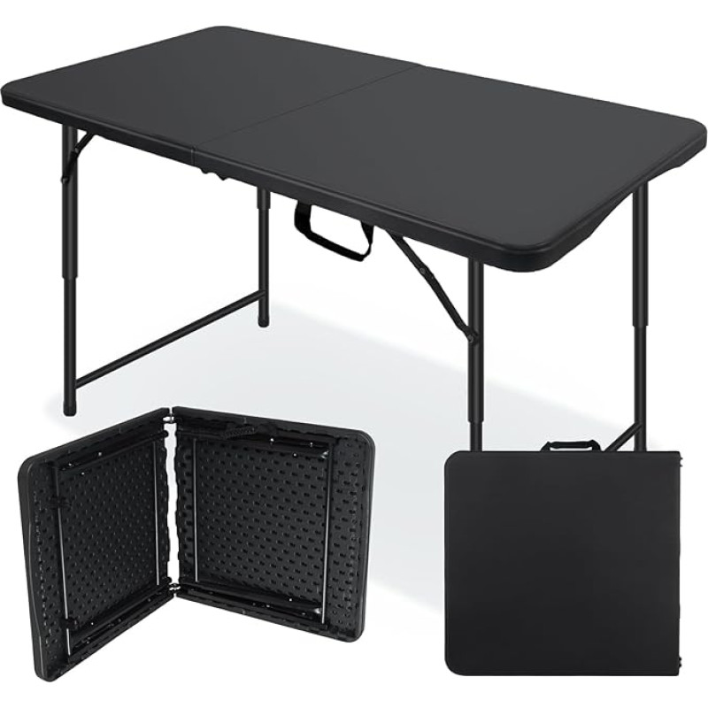 Klapptisch, 1,2 m, robuster tragbarer Kunststoff-Picknicktisch, höhenverstellbar, faltbar, mit Tragegriff für den Innen- und Außenbereich, perfekt für Camping, Partys und Essen