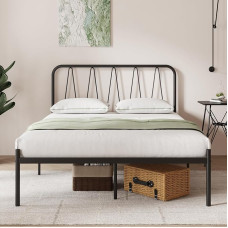 Novilla Bettrahmen 140 x 200 cm, Bettgestell mit Lattenrost aus Metall, Kopfteil mit Wellenmuster im modernen Stil,Modern Gästebett, Schwarz