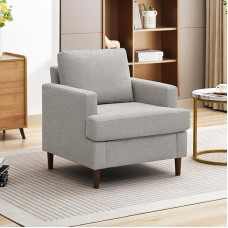 Weture Mid-Century Accent Chair, Modern Linen Fabric Armchair for Living Room, Comfortable Upholstered, Reading Accent Chairs for Bedroom, Single Sofa Chair with Wooden Legs, Light Grey