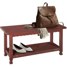 Alaterre Rustic Cottage Bench, Red Antique Finish Bench, Wood, Antique Red