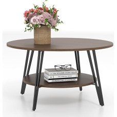 Manora Round Coffee Table - Modern Design Living Room Table Wood and Metal with Practical Storage Space Sofa Table Side Table Couch (Brown)