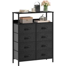 DWVO Chest of Drawers with 8 Drawers, Durable Fabric, Sturdy Metal Frame, Fabric Cabinet with Handles, Ideal for Bedroom, Living Room, Hallway, Children's Room, Black Grey