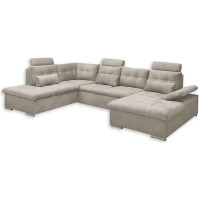 Medan Living Landscape in U-Shape, Fabric Cover Stone - Extendable Sofa with Sleep Function and Bed Box - 324 x 107 x 170 (218) cm (W x H x D)