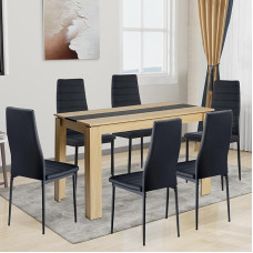 FURNITABLE Dining Table with 6 Chairs, Dining Room Set, Dining Set with High-Backed Chair, Faux Leather Chair for 6 People, Seating Set for Kitchen, Dining Room, Living Room (120 cm Oak-Black Table +