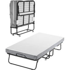 VEVOR Trundle Bed Folding Bed with 5 Inch Mattress, Foldable Single Bed with Memory Foam Mattress (190 x 98 cm), 450 lb Heavy Duty Guest Bed for Adults Guests, Metal Bed for Bedroom