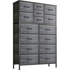 MUTUN Chest of Drawers with Drawers, Cupboard, Storage Cabinet, 15 Drawers Made of Fabric with Handles, Metal Frame, Industrial Style, Black
