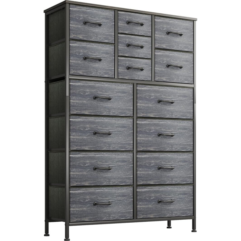 MUTUN Chest of Drawers with Drawers, Cupboard, Storage Cabinet, 15 Drawers Made of Fabric with Handles, Metal Frame, Industrial Style, Black