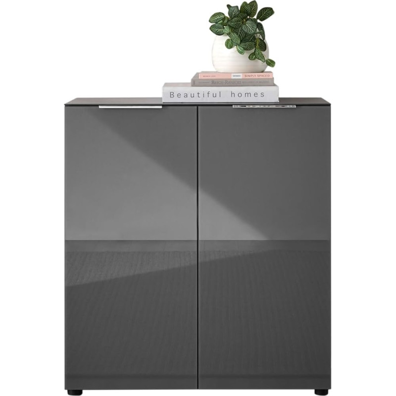 Santorin Chest of Drawers Anthracite with Glass Front, Cabinet Body in Anthracite with Glass Top Shelf with Lots of Storage Space for Your Living Area – 90 x 99 x 40 cm (W x H x D)