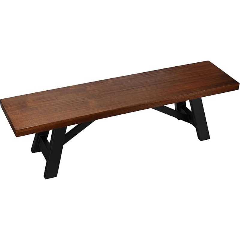 Cortesi Home Marli Dining Table Bench with Black Steel Trestle Frame