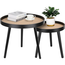 Round Rattan Side Table, Black Small Side Table, Accent Table, Modern Boho Bedside Table, Mid-Century Patio Side Table, Side Tables for Living Room, Bedroom, Office, Balcony