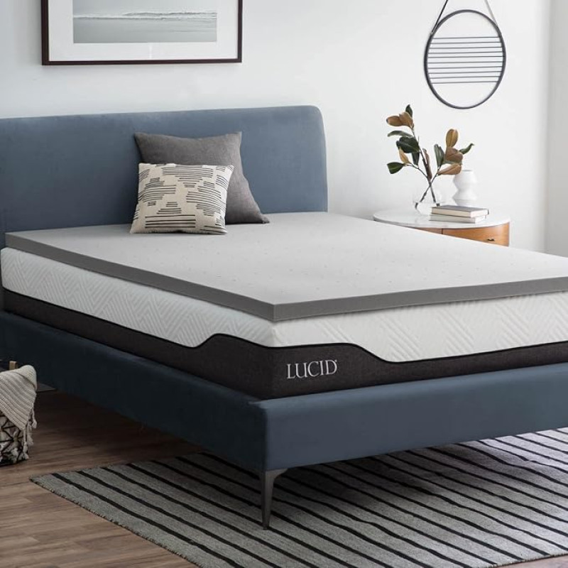 LUCID 5 cm Bamboo Charcoal Memory Foam Mattress Topper - Activated Carbon - Breathable Mattress Topper, European Single Bed (90 x 200 cm)