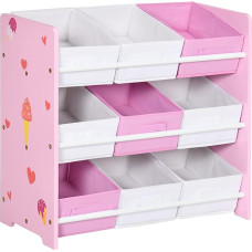 ZONEKIZ Children's Shelf with 9 Removable Fleece Cloth Boxes, Toy Organiser for Bedroom, Children's Room, 63 x 30 x 60 cm, Pink