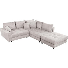 Riess Ambiente Kent Modern Corner Sofa 220 cm Beige Cord Including Stool Spring Core L-Shape Living Landscape