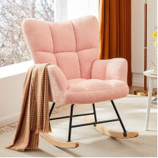 Sweetcrispy Rocking Chair Pink Living Room Chair Textile Rose