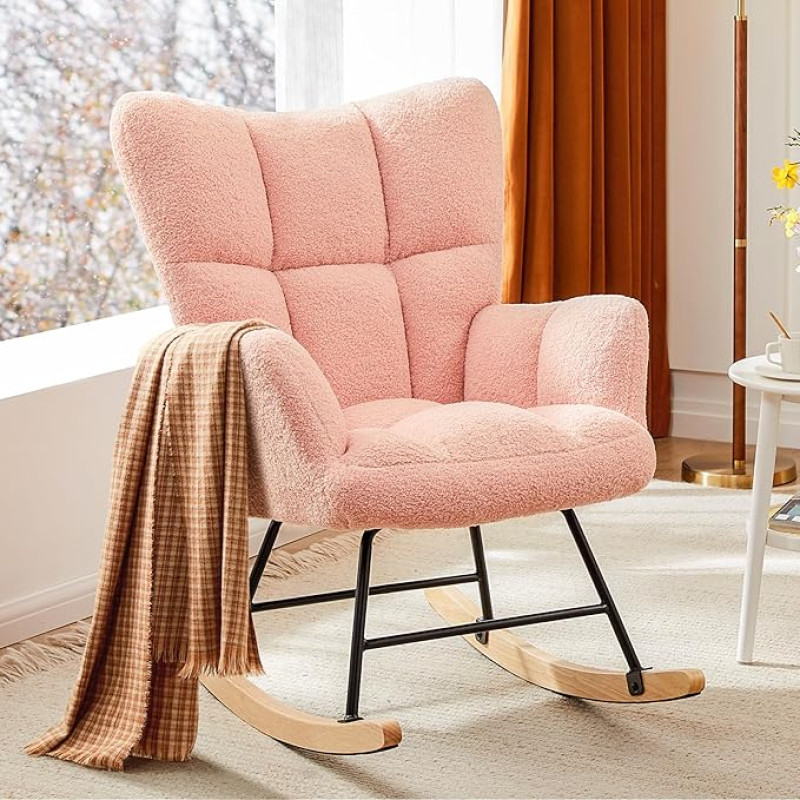 Sweetcrispy Rocking Chair Pink Living Room Chair Textile Rose