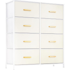 LLappuil Cream White Faux Leather Bedroom 8 Drawer Fabric Chest of Drawers Dresser Drawer for Closet Hallway with Luxury Metal Handles Wooden Top