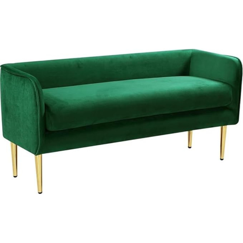 Meridian Furniture Audrey Collection Modern | Modern Velvet Upholstered Bench with Sturdy Metal Legs in Gold Finish, 52
