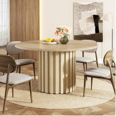 Tribesigns Round Dining Table for 4 People, Diameter: 120 x 75 cm, Modern Round Kitchen Table with Wooden Textured Surface, Round Table for Dining Room, Living Room, Wood Colour