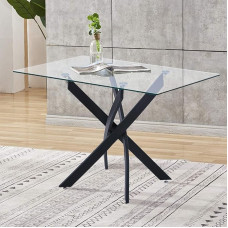 GOLDFAN Classic Tempered Glass Dining Room Table with Chrome-Plated Legs, Modern Kitchen Table for Dining Room, Rectangle (110 x 70 x 75 cm)
